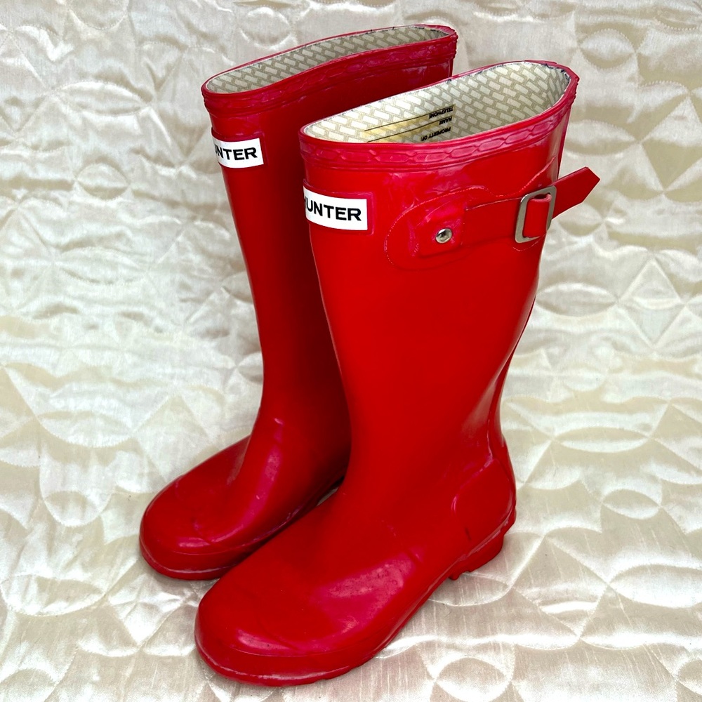 Hunter Original Tall Waterproof Rain Boots Red Natural Rubber Unisex Boots Kids
